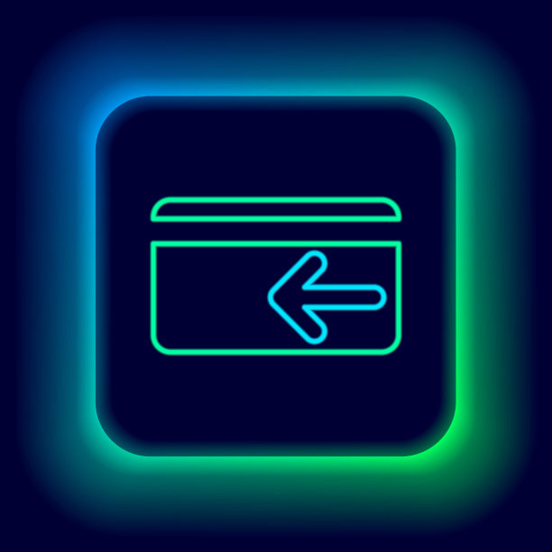 发光的霓虹灯线现金回图标孤立在黑色背景。信用卡。金融服务，退款，投资回报，储蓄账户。色彩斑斓的轮廓的概念。向量图片下载
