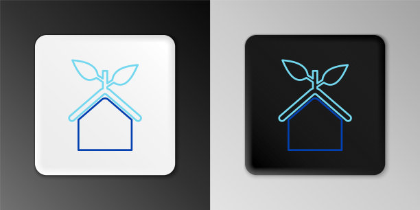 线条生态友好的房子图标孤立在灰色背景上。用树叶做的生态房子。色彩斑斓的轮廓的概念。向量图片下载