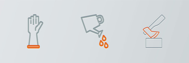 设置线木斧，橡胶手套和喷壶图标。向量图片下载