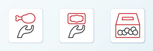 设置线捐赠和慈善，食品和图标。向量图片下载