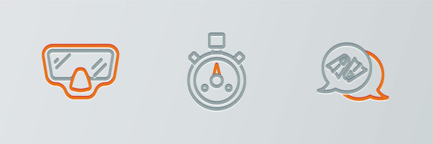 设置游泳、潜水面罩和秒表图标。向量图片下载