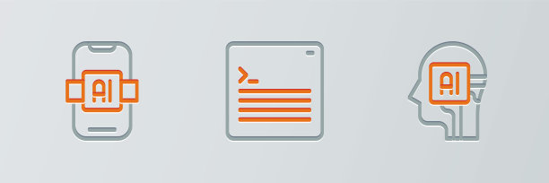 设置线人形机器人，人工智能AI和Web开发者编程代码图标。向量图片下载