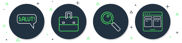 设置行公文包，放大镜，Salut不同的语言和在线翻译图标。向量图片下载