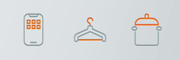设置线煮锅，移动应用程序和衣架衣柜图标。向量图片下载