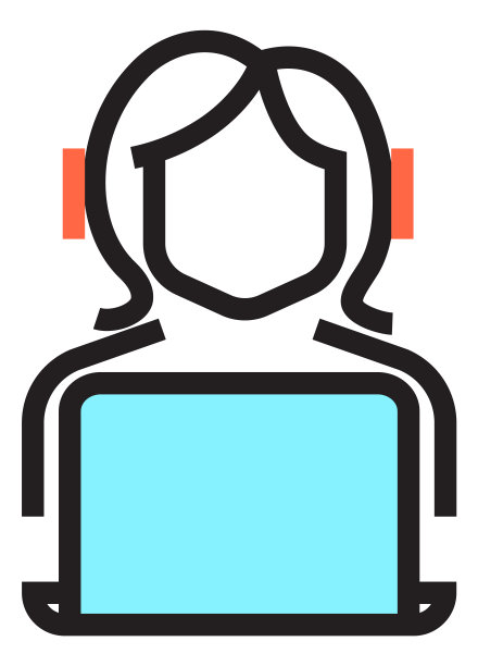 在笔记本电脑图标上工作的女人。办公室工作的象征图片下载