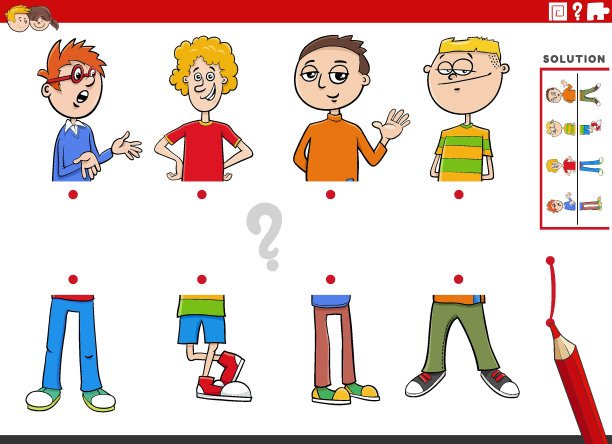 将一半的图片与卡通男孩的教育游戏配对图片下载