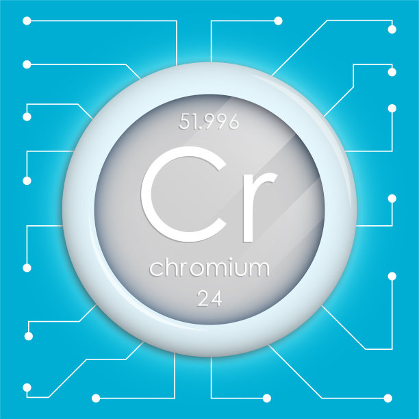 逼真的铬符号按钮。化学元素是铬。白色背景上的矢量隔离图片下载
