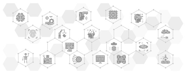 人工智能矢量横幅图标。机器人，聊天机器人，数据库，大数据网络信息图表图片下载