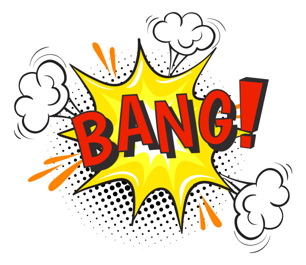 爆炸喜剧效果。彩色卡通文字贴纸图片下载