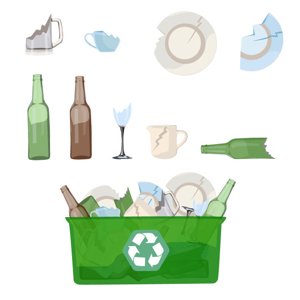 集。玻璃浪费。回收生态问题隔离白底对象收集。矢量插图。图片下载