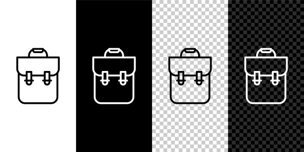 设置线学校背包图标孤立在黑白，透明的背景。向量图片下载