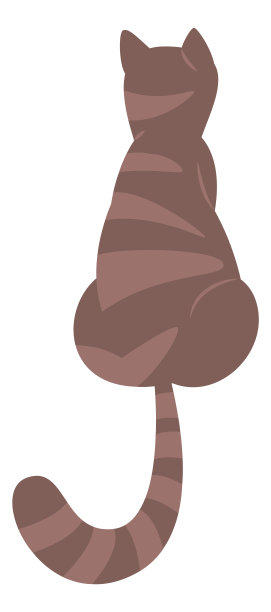 灰色条纹猫后视图。长尾巴坐着的宠物图片下载