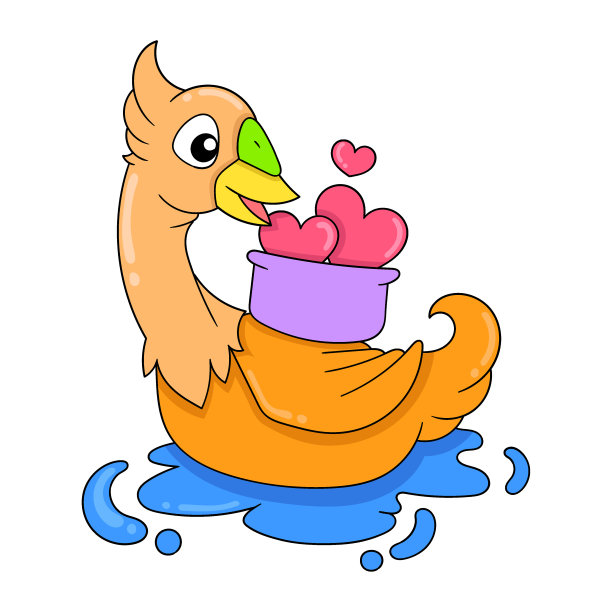 天鹅正在游泳庆祝情人节的爱，涂鸦图标形象可爱图片下载