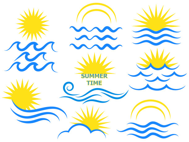 航海的图标集。海浪和太阳。夏天的设计元素。每股收益10图片下载