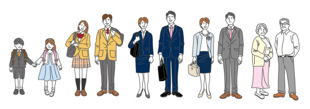 男女按年龄排列的插图图片下载