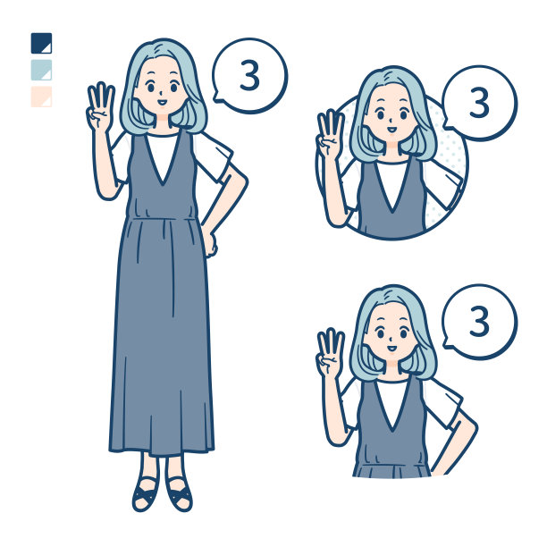 一个穿着无袖连衣裙的年轻女子，数为3个图像图片下载