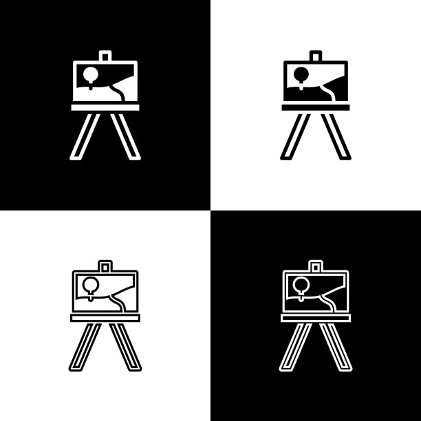 设置木架或绘画艺术板图标孤立的黑白背景。向量图片下载