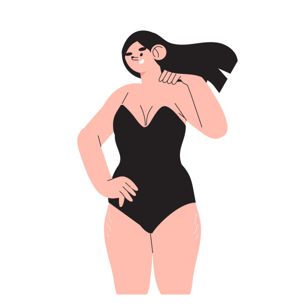自信的女性在内衣谁是舒适的她的身体矢量插图。身体正面的卡通女孩角色。自我照顾，自尊，女性健康或爱你的身体概念。图片下载
