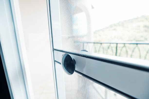 门上有蚊帐。在夏天防止吸血昆虫的叮咬图片下载