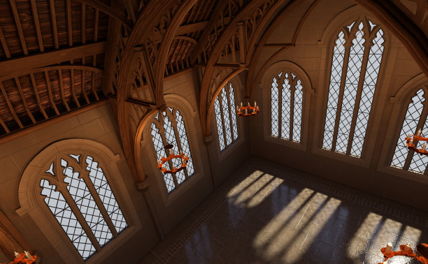 3D渲染中世纪大厅图片下载