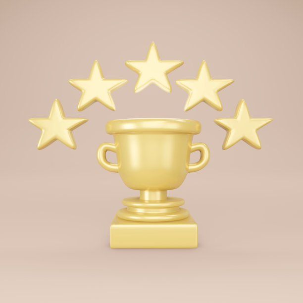 3D渲染：获胜者概念，粉色背景上的金色奖杯和星星图片下载