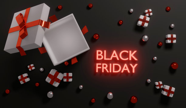 3D渲染黑色星期五销售顶视图礼盒打开显示空盒子里面的广告。3D渲染。3D插图。图片下载