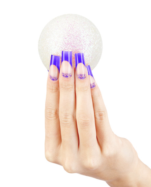 手用蓝色法国假腈纶指甲修指甲图片下载