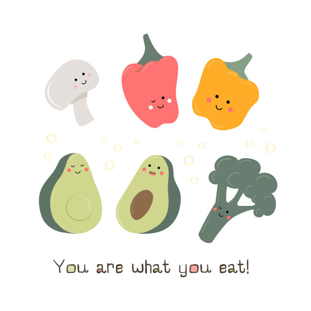 一套可爱的健康早餐矢量食品。卡与文本图片下载