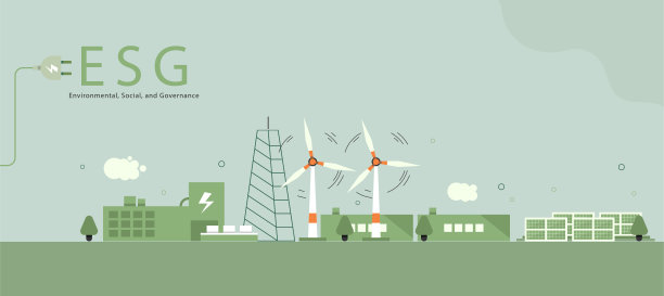 ESG概念，可持续环境，社会和治理，社会政府与风力涡轮机和太阳能电池板。矢量插图横幅图片下载