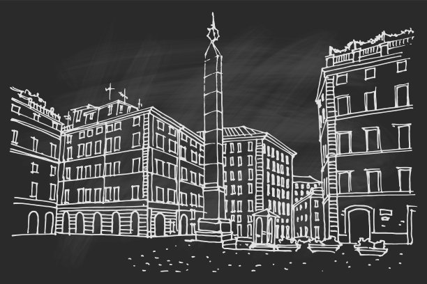 意大利罗马的Monte Citorio广场矢量草图。v图片下载