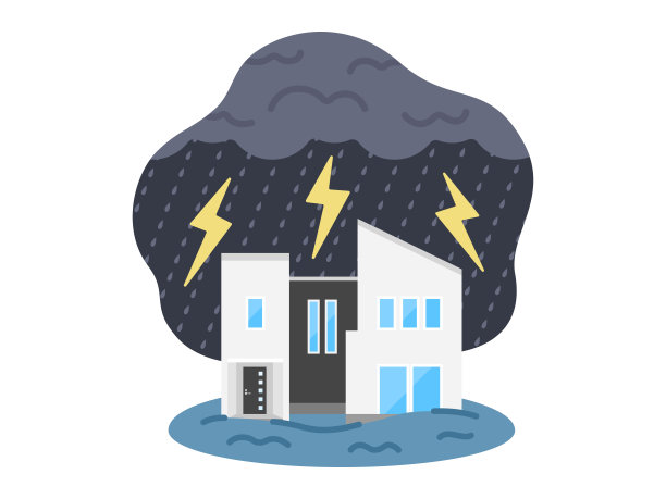 房屋被雷雨毁坏的图示。图片下载