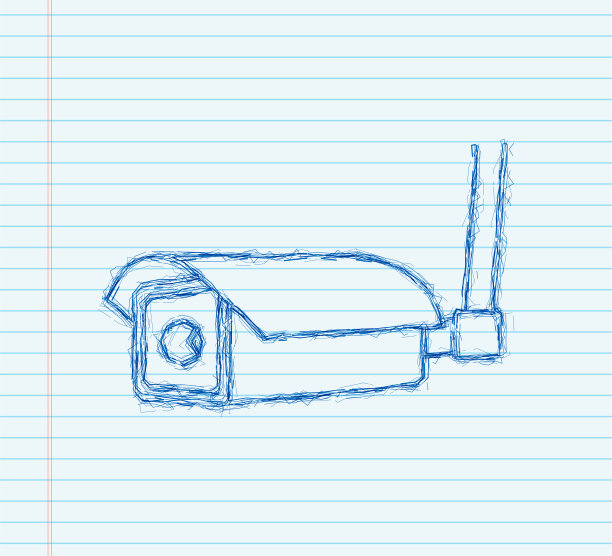 图标与监控系统在白色背景。草图图标。轮廓的象征。相机图标。矢量图图片下载