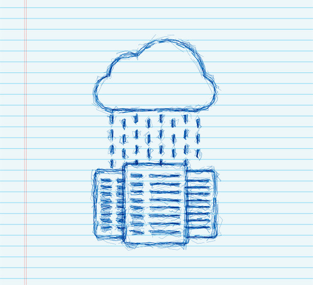 数据中心。草图图标。大型机服务理念旗帜，服务器机架。服务器的房间。矢量插图。图片下载