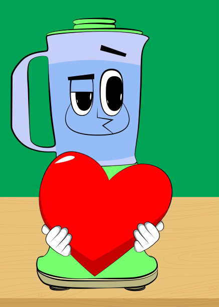 拿着一颗大红心的食物搅拌机。图片下载