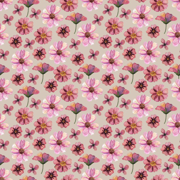 精致的压花水彩无缝图案和干花安排放置在自然背景图片下载