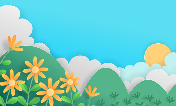 美丽的自然风景剪纸艺术，矢量素材图片