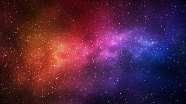 夜空繁星满天，亮蓝红银河，水平背景图片下载