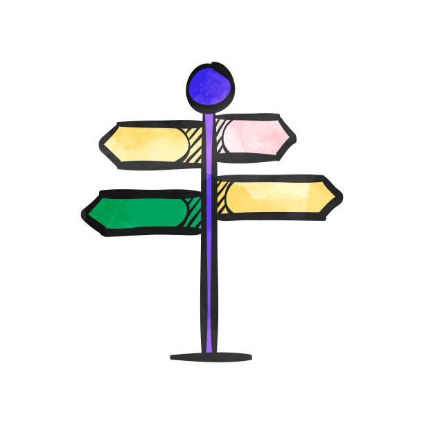 水彩风格图标道路指示牌图片下载