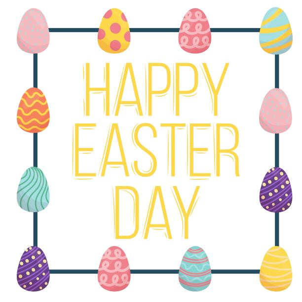 复活节彩色鸡蛋的方形框架-快乐的复活节，可爱的平面风格矢量插图卡片，邀请，纪念品孤立，白色背景图片下载