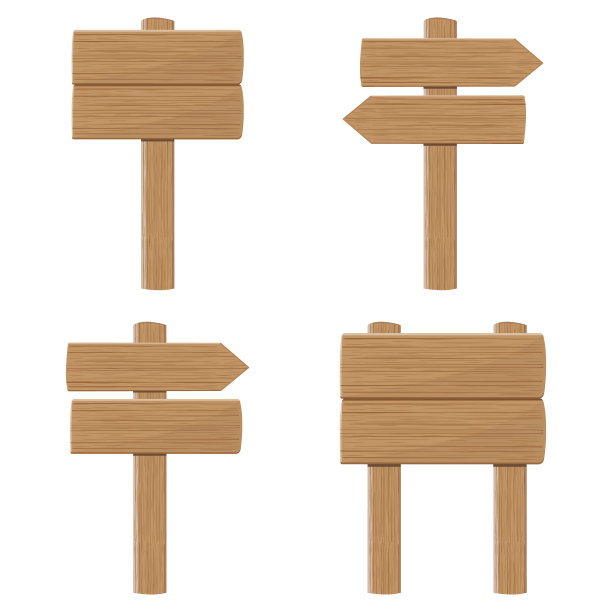 一套木制的标志和方向箭头。空广告牌木制，彩色矢量卡通插图图片下载
