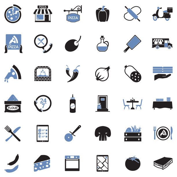 披萨图标。双色调平面设计。矢量插图。图片下载