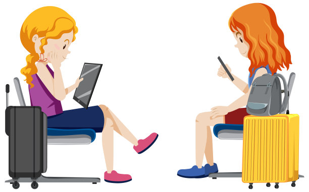 两个旅行者坐着用手机图片下载