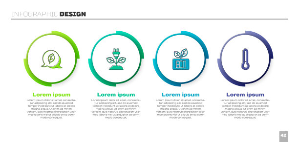 设置叶片生态标志、叶片节电插头和温度计。业务信息模板。向量图片下载