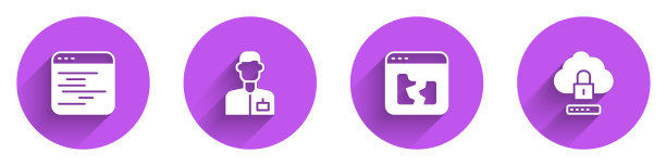 设置软件，分析工程师，坏文件和云计算锁图标与长阴影。向量图片下载