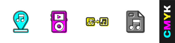 设置音乐音符、音调、播放器和MP3文件图标。向量图片下载