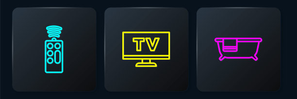 可设置线控、浴缸及智能电视。黑色方形按钮。向量图片下载