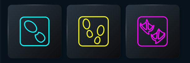 人的脚印鞋，海鸥的爪子和。黑色方形按钮。向量图片下载