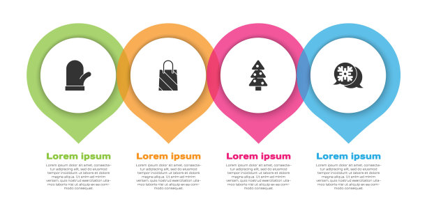 设置圣诞手套、购物袋、圣诞树和雪花语音泡泡。业务信息模板。向量图片下载