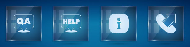 设置问题和回答，语音气泡文本帮助，信息和电话24小时支持。方形玻璃面板。向量图片下载
