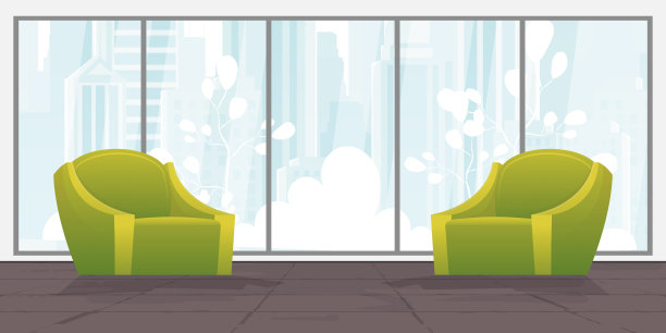 有软垫家具和大全景窗的房间。矢量插图。图片下载